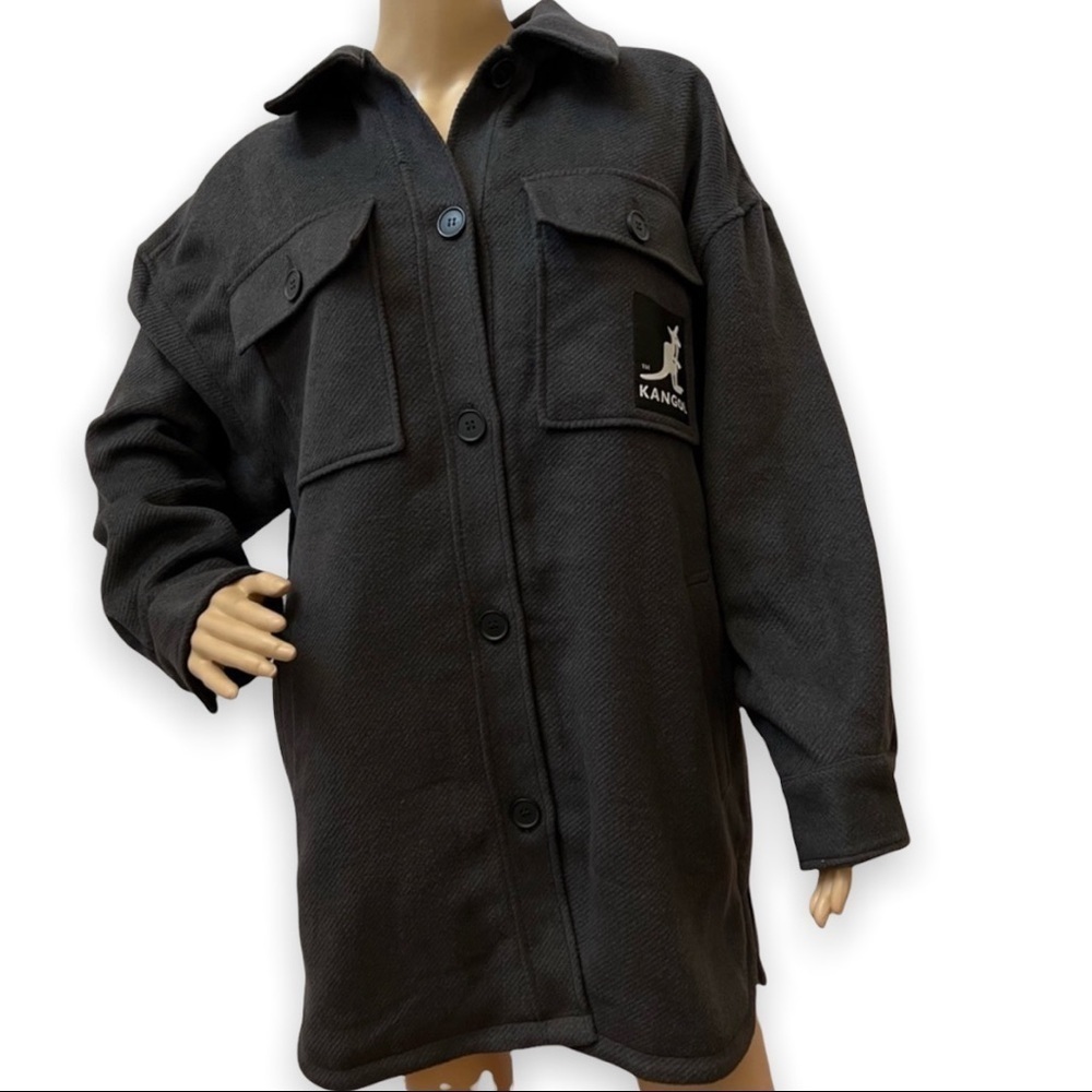 Kangol X H&M Oversized Unisex Gray Shacket Shirt Jacket Coat Size S - Picture 10 of 16